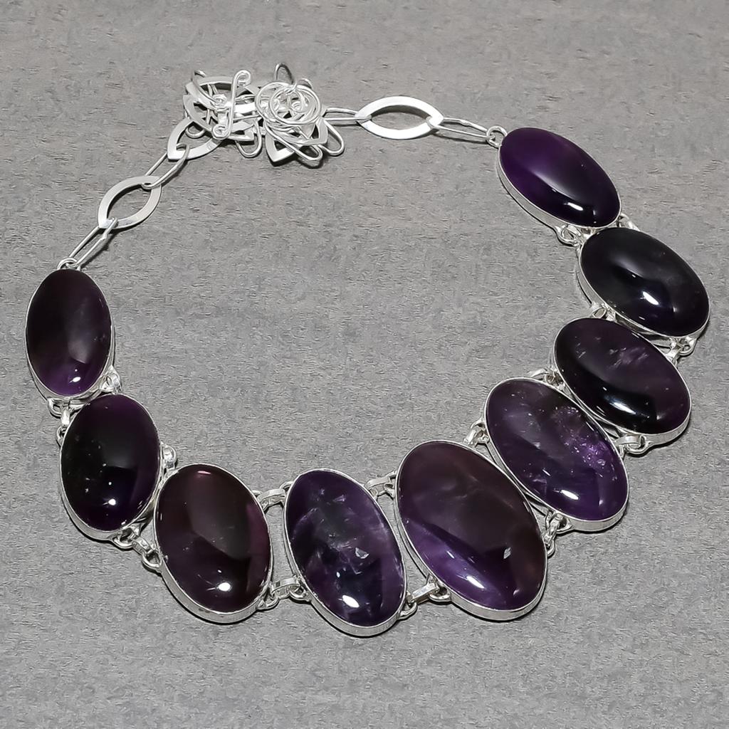 Natural African Amethyst Necklace 18" Adjustable Chain Oval Gemstone Gift PT 261