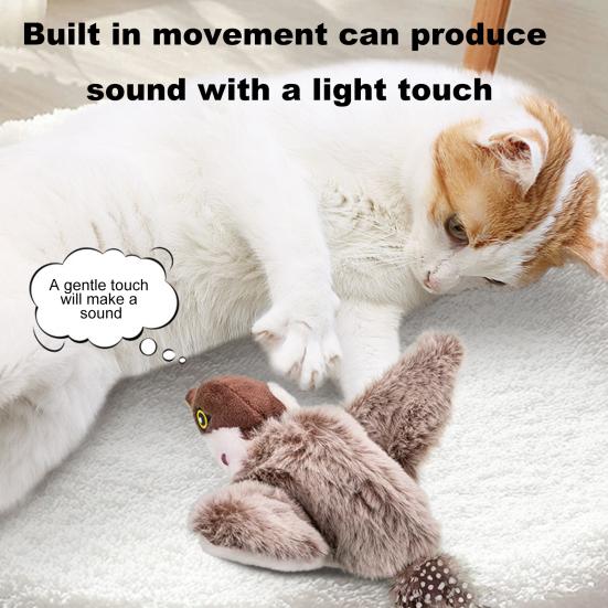 Интерактивная игрушка для кошек с хлопающими крыльями, активируемая касанием, электрическая летающая птица, игрушка со щебечущими звуками, имитация плюшевого воробья для помещений