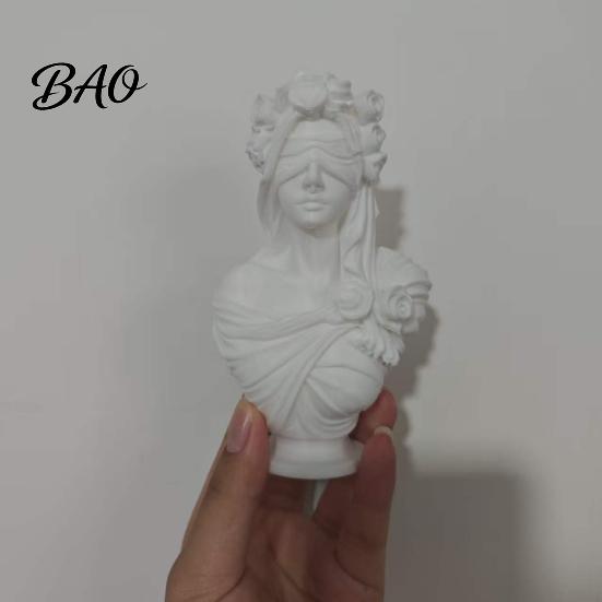 Modern Home Decor Sculptures 3D Printed Blindfolded Lady Bust Sculpture, White Flower Veil Unique Study Room Table Ornaments Female Statue,