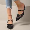 2025 New Summer Women's French British Style Pointed Toe Mesh Lace Closed-Toe High Heel Sandals Plus Size Solid Heels Women