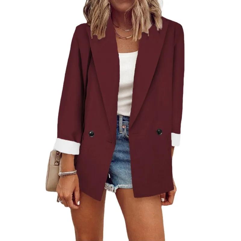 Autumn Winter Women Blazer Top Office Lady Elegant Fashion Long Sleeve Lapel Collar Button Loose Suit Coat Jacket Outwear