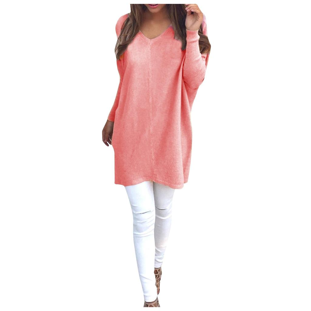 Women's Fashion Solid Color Sweater V-neck Long Sleeve Pullover Sweater