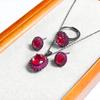 Gessen Jewelry: Новый набор с красной цирконией овальной огранки – Элегантные геометрические серьги-гвоздики, кольцо и кулон