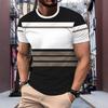 Summer Round Neck Striped Contrasting 3D Print Top Fashionable Casual Simple Short Sleeved Men's T-shirts