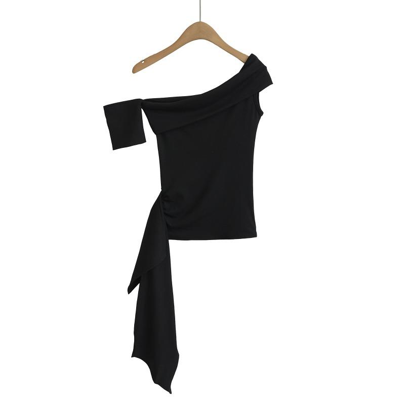 Pure Lust Hot Girl Streamer One-shoulder Short-sleeved Summer New Sexy Off-shoulder Temperament Slim Top