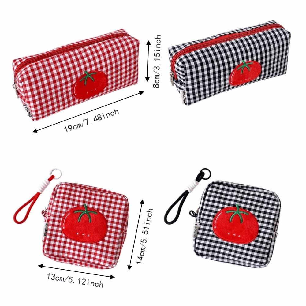 Cloth Checkered Fruit Plaid Stationery Bag Tomato Pen Bag Pencil Pouch Girl Kids Children