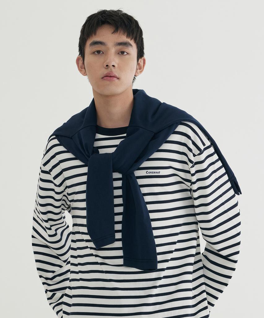 COVERNAT Striped Long Sleeve Dusty Blue