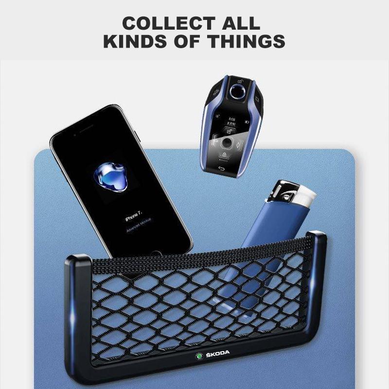 Car Organizer Storage Bag Auto Paste Net Pocket Phone Holder Car Accessories For Skoda Octavia Superb Rapid Kodiaq Karoq Fabia Kamiq Roomster Citigo
