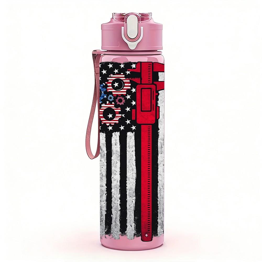 1PC American Flag Vintage Patriotic Print 750ml Color Plastic Sports Water Bottle Leakproof Flip Straw Lid Suitable for Sports Office Home Use