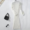 Платье-свитер свободного кроя с воротником-стойкой, осень-зима, женские, с длинным рукавом, прямые, в полоску, широкие платья