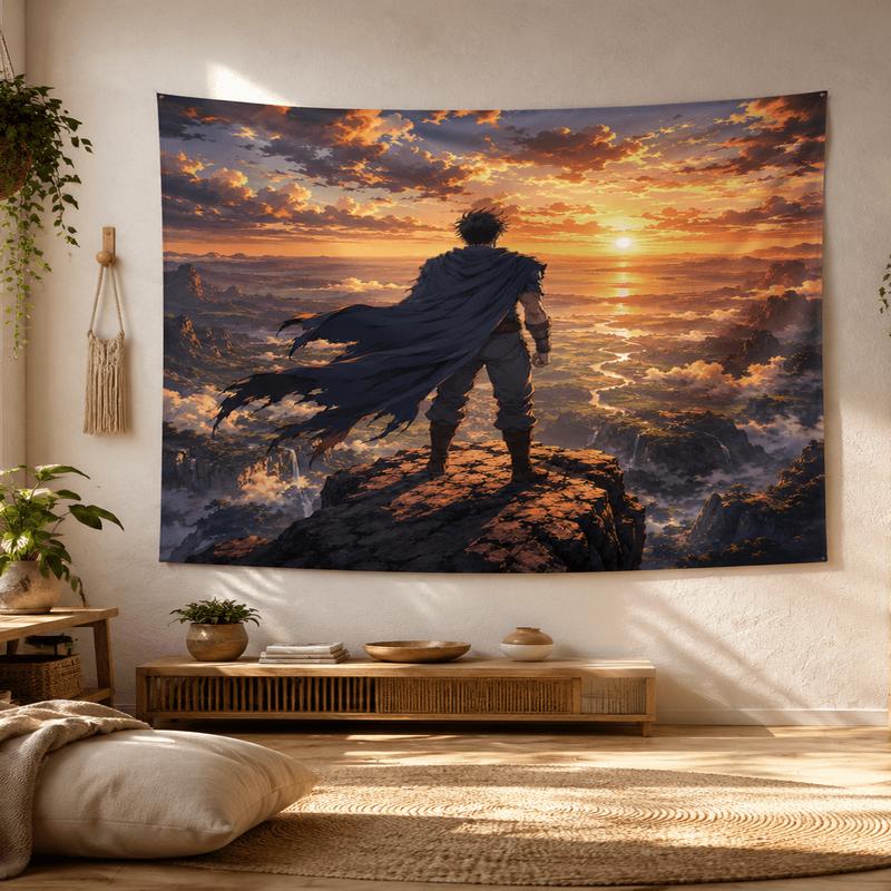 Mountain Top Sunset Cloak Hero Anime Tapestry Epic Twilight Wilderness Landscape Printing Anime Room Decoration