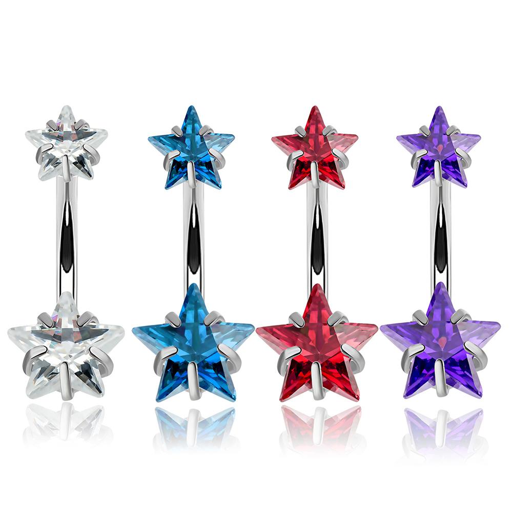 Colorful Pentagram Zircon Stainless Steel Navel Nail Charming Star Shape Crystal Navel Belly Ring Women Body Piercing Jewelry