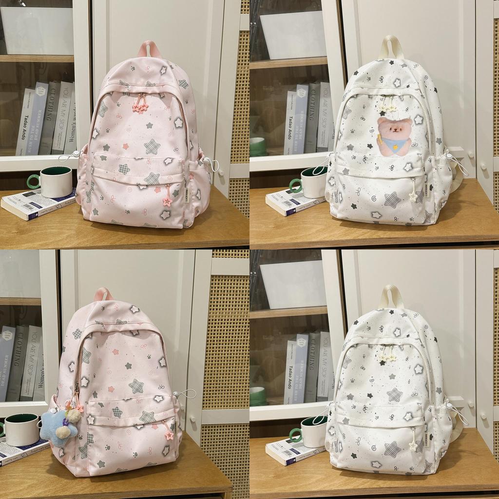 Style Girl Backpack With Star Print Nylon Lightweight Casual For Teenagers