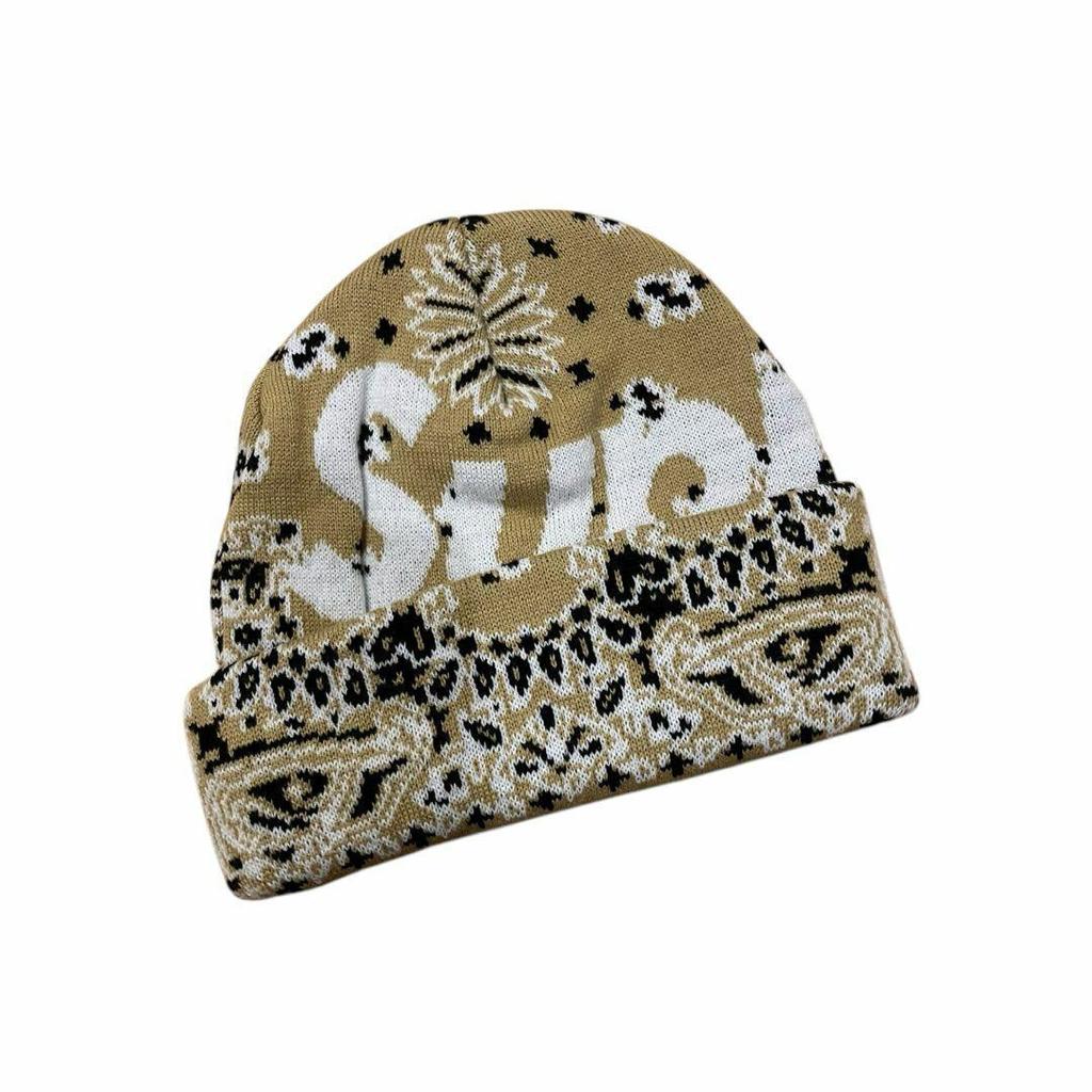 [Б/У] Шапка бини Supreme с большим логотипом-банданой, бежевая