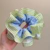 1pc Fresh blue-green~Double Layered Lace Plaid Large Intestine Headband, High-end Hair Accessory, Headband