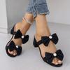 Fashion Summer New Style Thick Heel Sandals Women Fashion Square Head Open Toe Butterfly Knot Anti-slip Wear Slippers