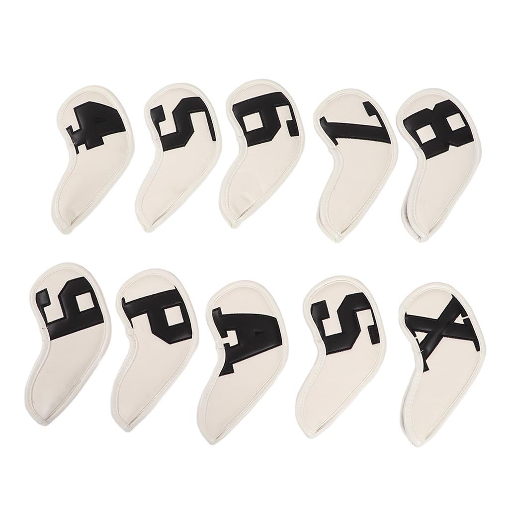 10pcs set PU Waterproof Golf Club Iron Cover Fine Sewing Process Golf Club Head Protect Case(Black Character White