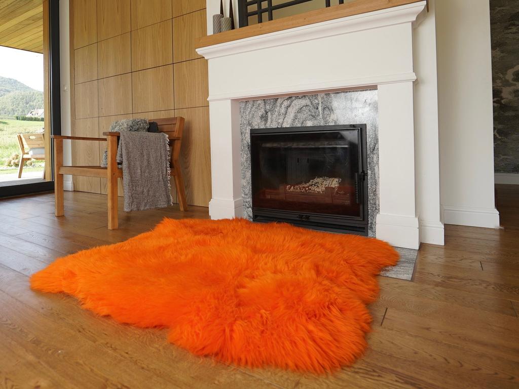 Giant Sheepskin Double Orange Throw Genuine Leather Sheep Skin 46" X 46" Decorative Rug