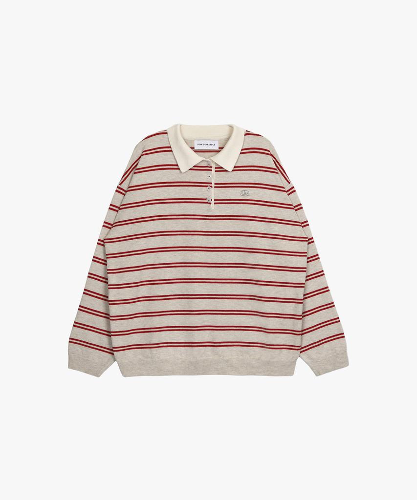 PINK PINEAPPLE Ppa Stripe Collar Knit_Oatmeal