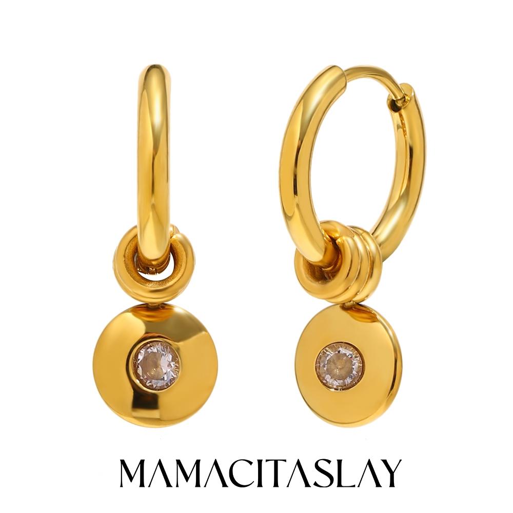 MamacitaSlay Серьги-кольца из нержавеющей стали 316L с разноцветными цирконами, покрытие 18 карат золотом, водостойкие украшения, минималистичные подарки для женщин