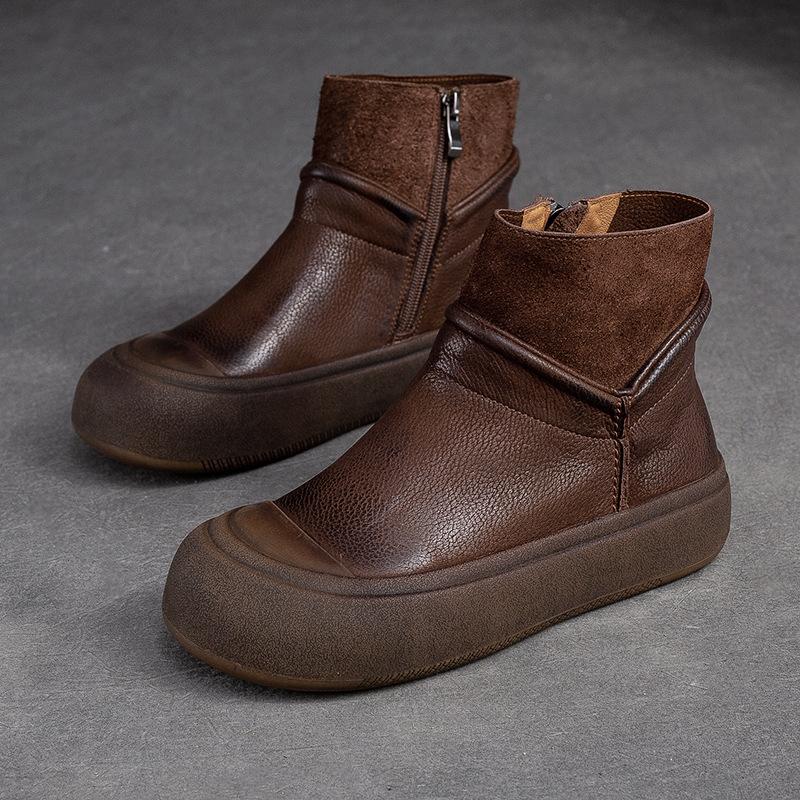 Модная зимняя обувь GKTINOO из натуральной кожи, ботильоны до щиколотки с круглым носком, 2025, ручной работы, женские мягкие балетки на плоской подошве, удобные ботильоны с боковой молнией, размер 40