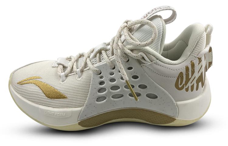 Li Ning SONIC 7 CBA League PE Нескользящие Устойчивые к истиранию Низкие Баскетбольные кроссовки Мужские Белый Золотой ABAP033-V