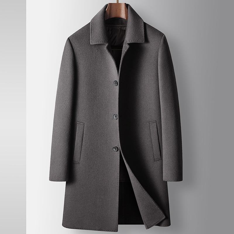 Men's Woolen Coat Autumn and Winter Medium and Long Executive Lapel Take-off Goose Down Liner Middle-aged Business Double-sided Woolen Coat