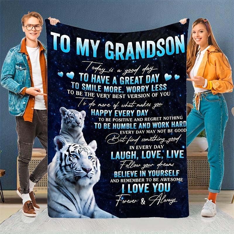 1pc Modern Comfortable Gift for My Beloved Grandson White Tiger Theme Pattern Printed Fleece Blanket, Fashionable, Soft, Warm, All-Season Mu