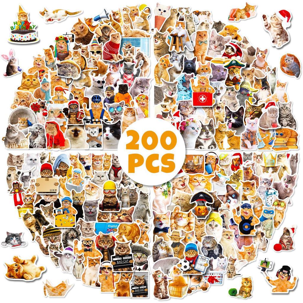 200 Реалистичных наклеек с котами для Леса Реалистичные котята Самоклеящиеся ПВХ Водонепроницаемые наклейки для блокнота