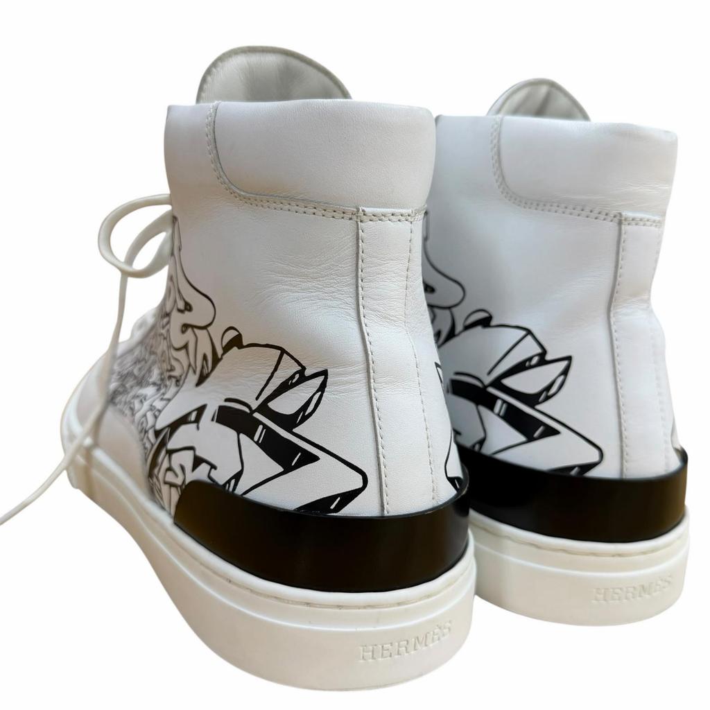 Excellent HERMES High cut sneakers DISTRICT white leather mens 41 221906 Used