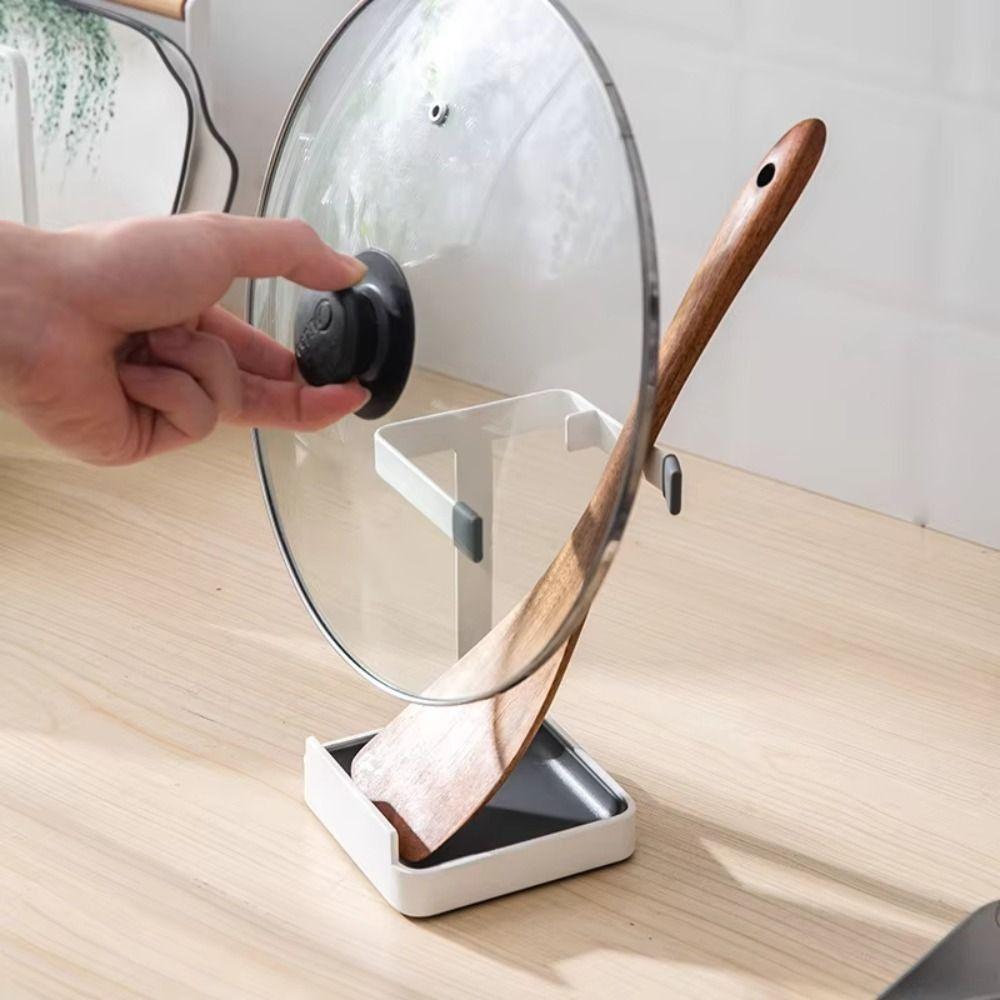 Многофункциональный органайзер-стойка для крышек кастрюль с поддоном, держателем для ложки и крышки, для кухонной утвари