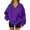 Ladies Long Sleeve Solid Color V-neck Sweatshirt