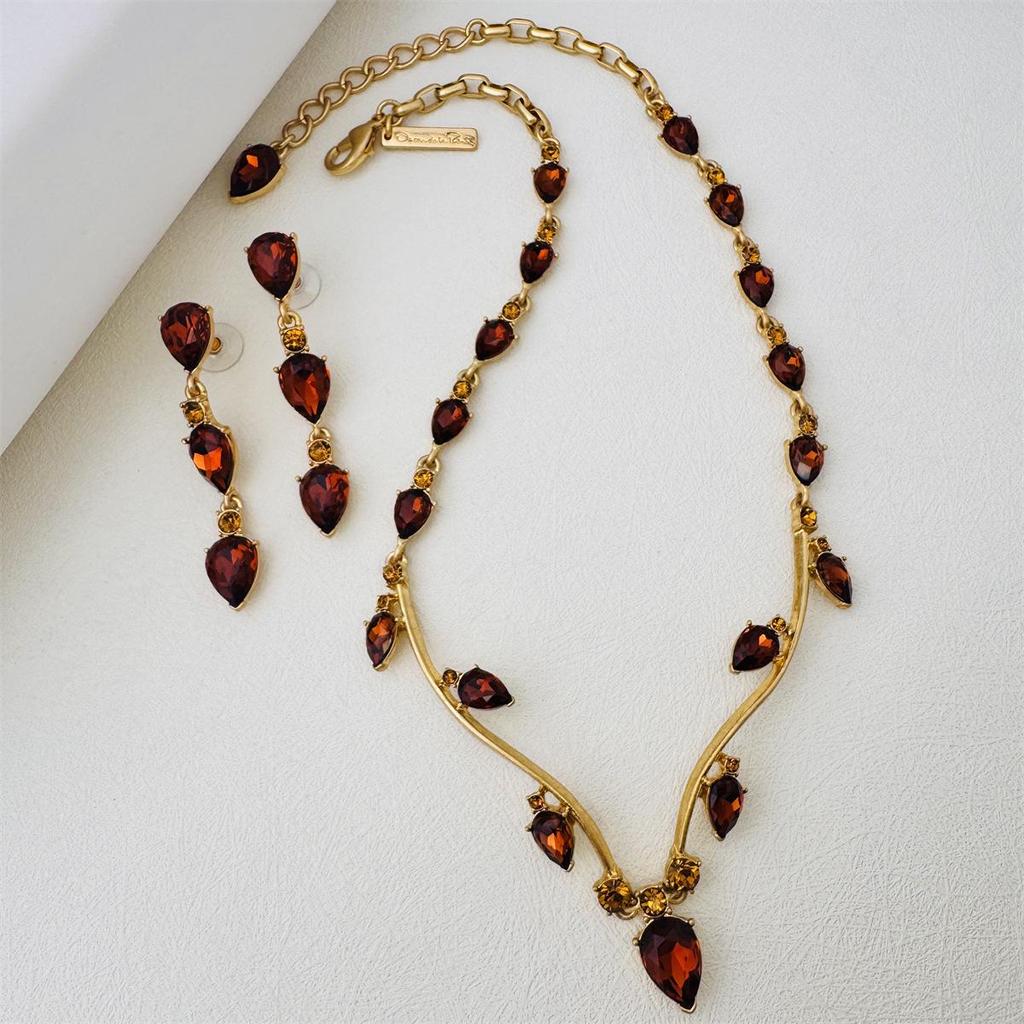 ODLR Retro Gold Crystal Vine Necklace - High-End European & American Design