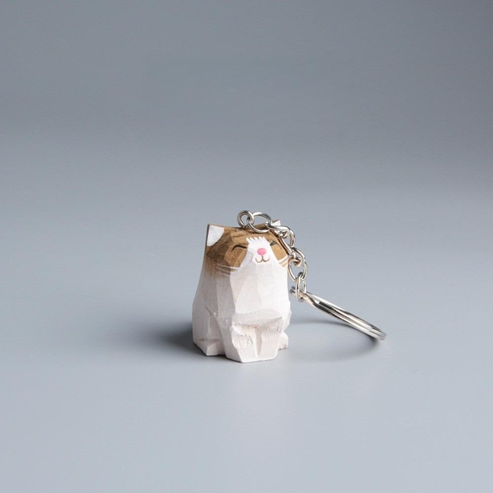 Creative Wooden Carving Cat Keychain Handmade Siamese Cat Keyring Hanging Accessory