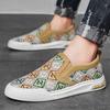 Fashion Vintage Print Canvas Loafers Men Slip On Casual Shoes Men Comfortable Men's Vulcanised Shoes Flat Sneakers 2024 Chaussure Hommes