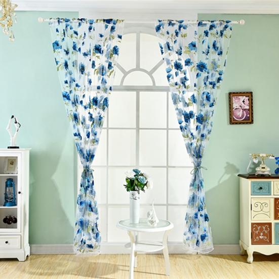 Romantic Bedroom Window Flower Pattern Sheer Curtain Drape Room Divider Home Decor