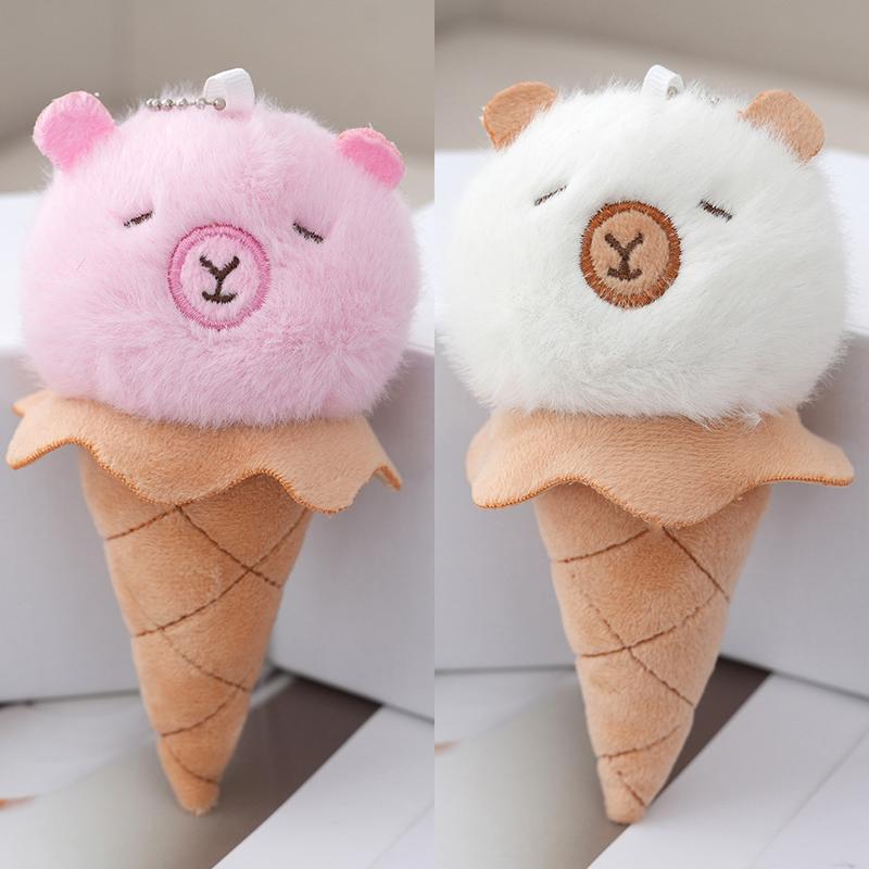 Funny Ice Cream Shape Capybara Plush Toys Keychain Cute Plush Doll Pendant Backpack Decoration Accessories Car Keyring Kids Gift