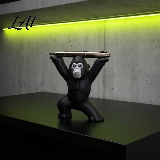 Stress Relief Desk Toy 3D Printed Gorilla Pen Holder Funny Figurine Office Supplies Decor Minimalist Black Ornaments for Home Study Desktop