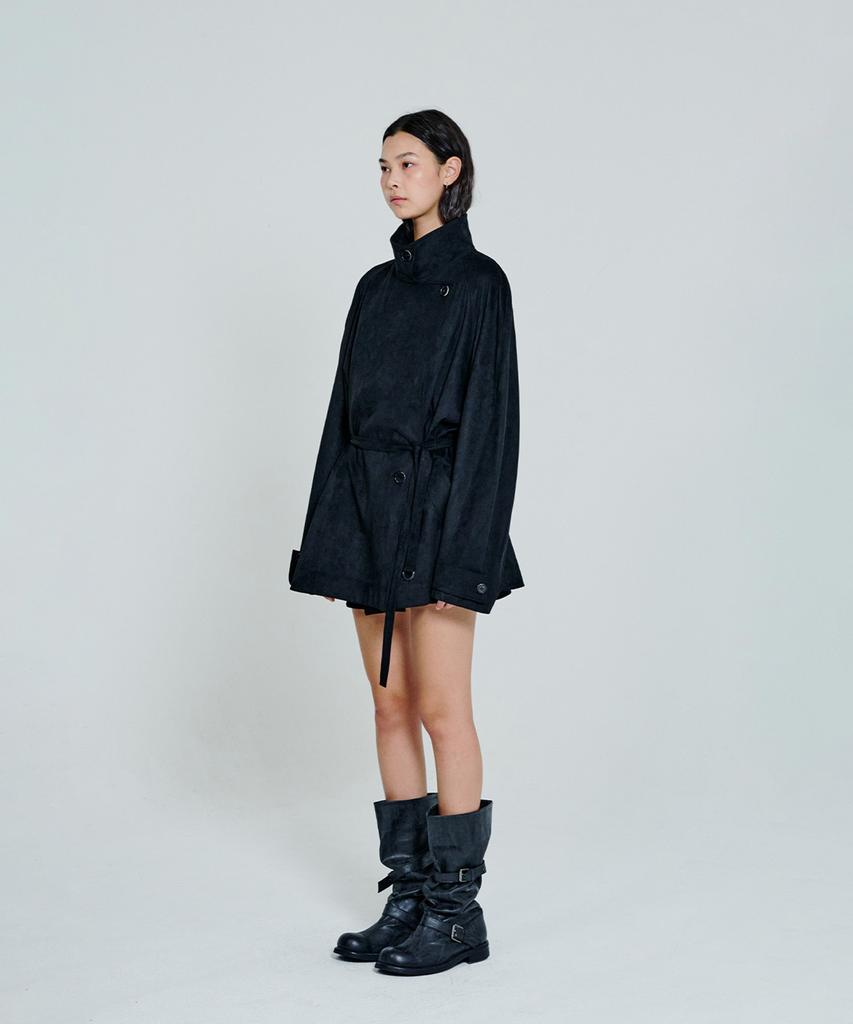 The Aétut Suede Belted Trench Jacket_Black