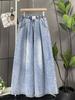 Plus Size High Waist Denim Pants Women Summer Trousers Wide Leg Loose Elastic Waist Jeans