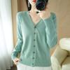 Spring and Autumn Knitted Cardigan Women's V-neck All-match Sweater Thin Short Outer Top Loose Long-sleeved Sweater Jacket