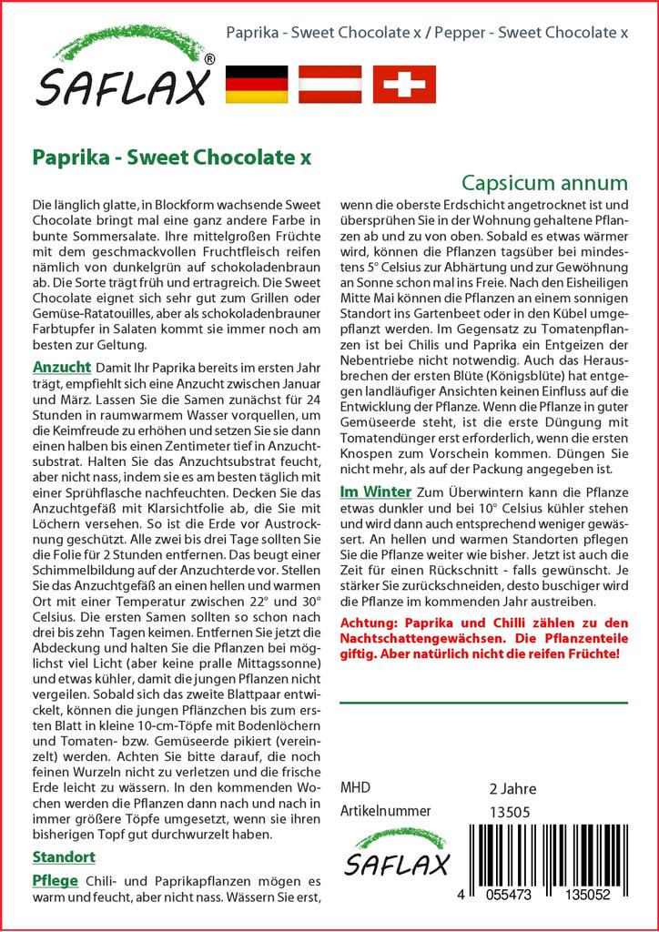 SAFLAX Garden in the Bag - Перец - Сладкий шоколад x - 10 семян - С субстратом в подходящем пакете - Capsicum annum