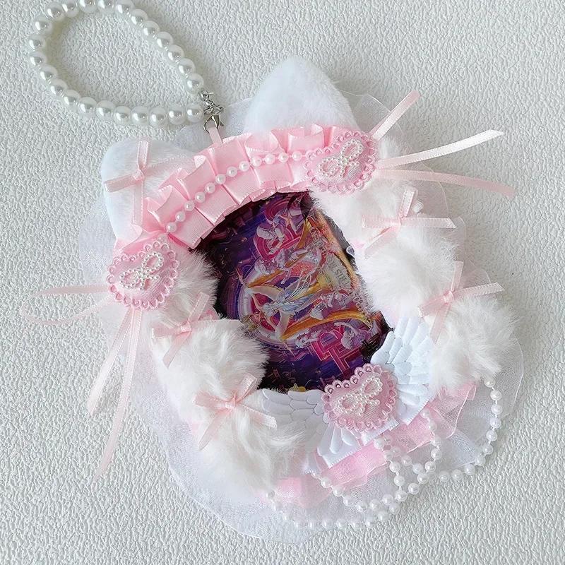 Корейский кружевной бант для фотокарточки, пушистый кавайный бант, чехол для фотокарточки с набором шнурков, милый детский подарок для студента