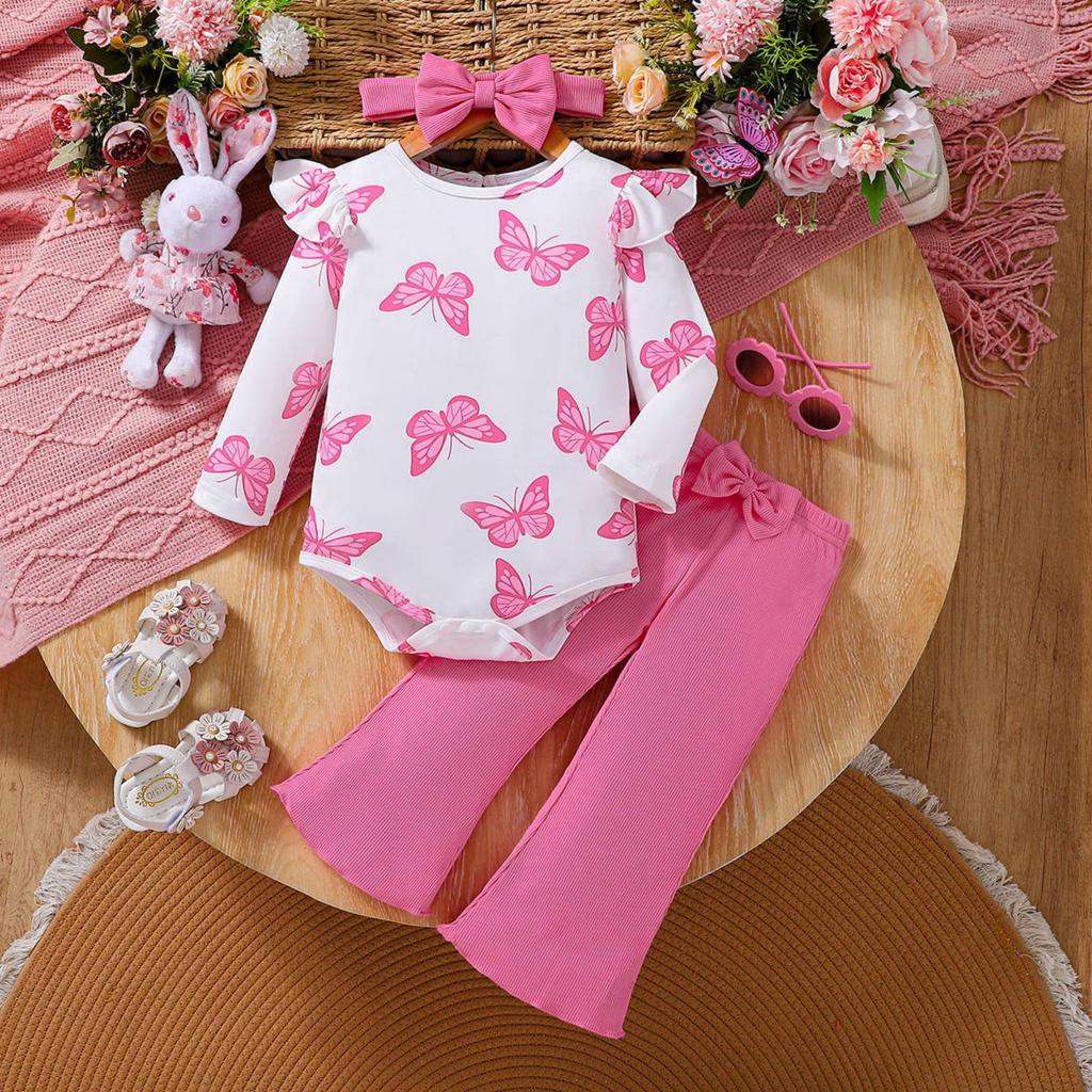 Комплект детского ромпера с принтом алфавита - Брюки с бантом, костюм из двух предметов