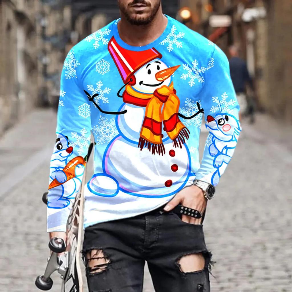Футболка с принтом Санта-Клауса 3D для мужчин, модная рождественская футболка Harajuku из хлопка с длинным рукавом, повседневные топы с круглым вырезом, свободный пуловер