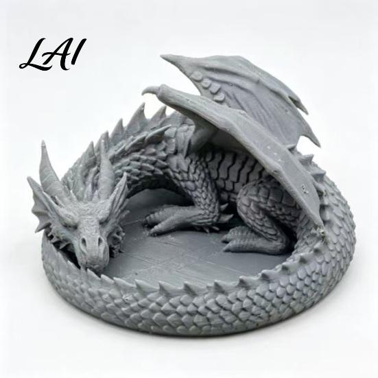 Ring Storage Tray 3D Printed Dragon Jewelry Tray Coiled Figurine Key Bowl Fantasy Necklace Display Stand Desktop Organizer for Earrings Necklaces,