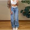 Loose High Waist Women's Jeans Workwear Pants with Flap Pockets Comfortable Fitting Denim Trousers for Ladies Spring Autumn