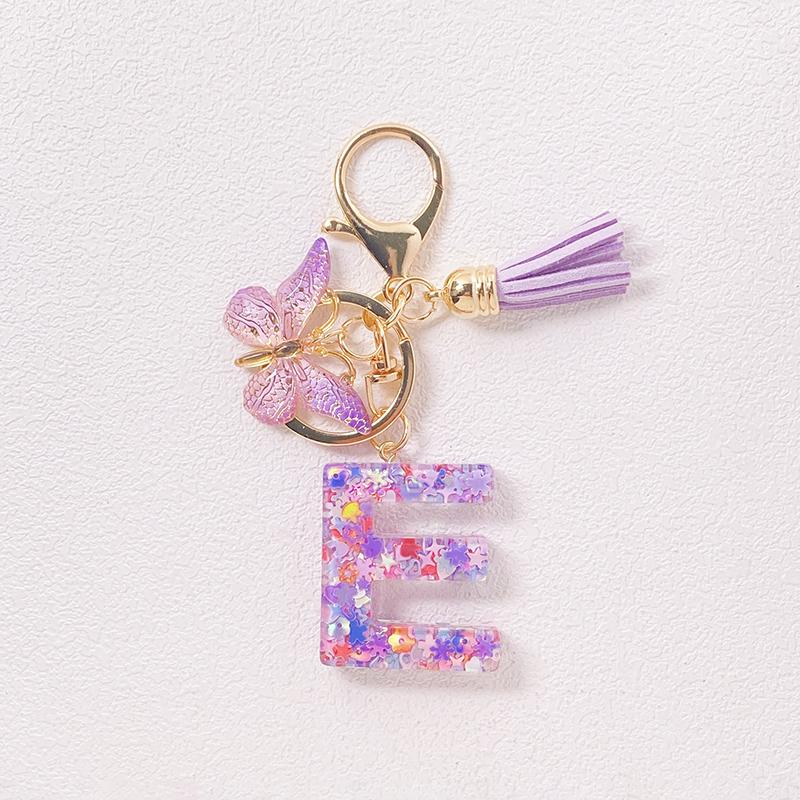 Able Purple Letter Keychain Sequin Butterfly Tassel Pendant Keychain Exquisite Backpack Decoration Accessories Gifts
