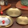 Round Dinner Plate Serving Platter Stainless Steel Barbecue Tray Korean Style Serving Dish Fruit Dessert Steak Plate