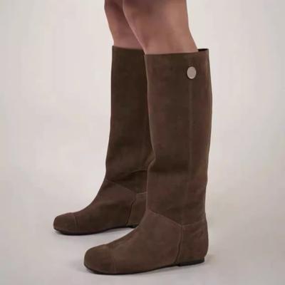 Туфли на плоской подошве женские высокие сапоги на каблуках брендовые замшевые туфли женские 2024 тренд готические высокие теплые повседневные туфли мода челси ботинки женские